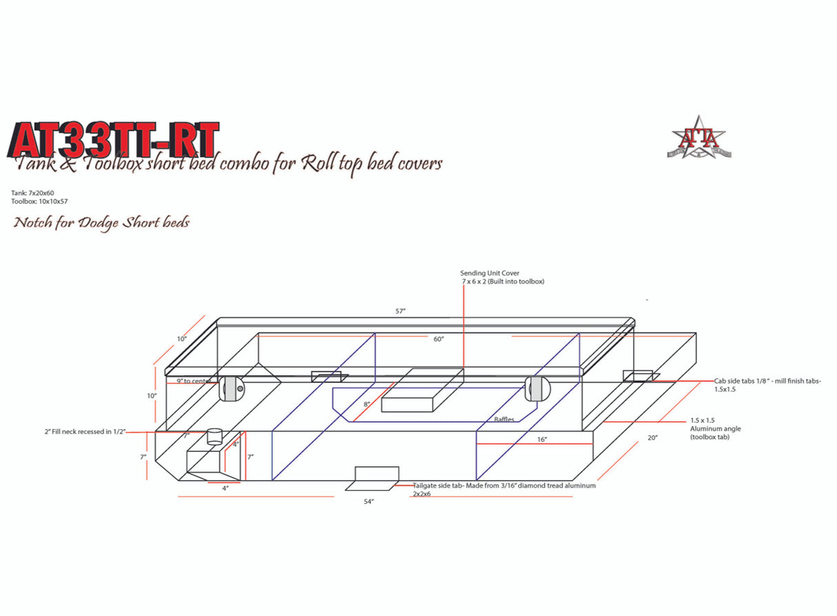 ATTA Tanks Aluminium Auxillary Tank Short Bed Roll-Top Combo AT33TT-RT